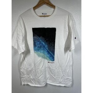 Champion Shirt Mens XL White Blue Abstract Ocean Graphic Tee Athletic Cotton